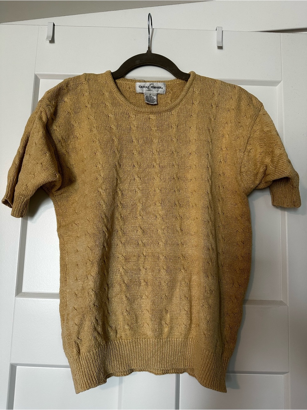 Vintage Casual Corner Silk and Cotton Short-Sleeve Cable Knit Sweater